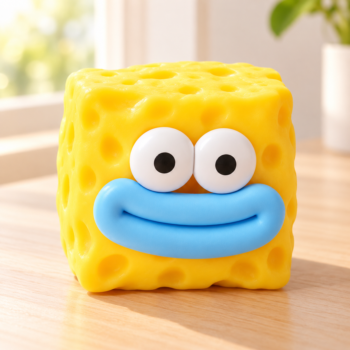 Cheese Cube Crunchy Squishy Toy with Dimpled Sides and a Funny Face · mproduct-44ec88f6583e152c5586