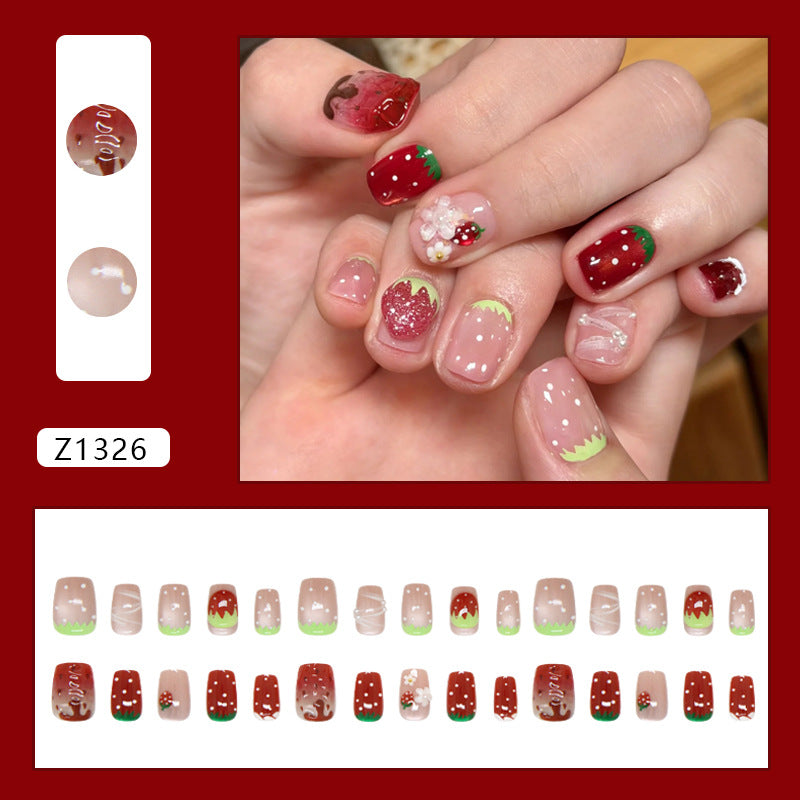Spring Strawberry Cat Eye Pearl Press On Nail Set · mproduct-48210ad3c6b50162d2ad