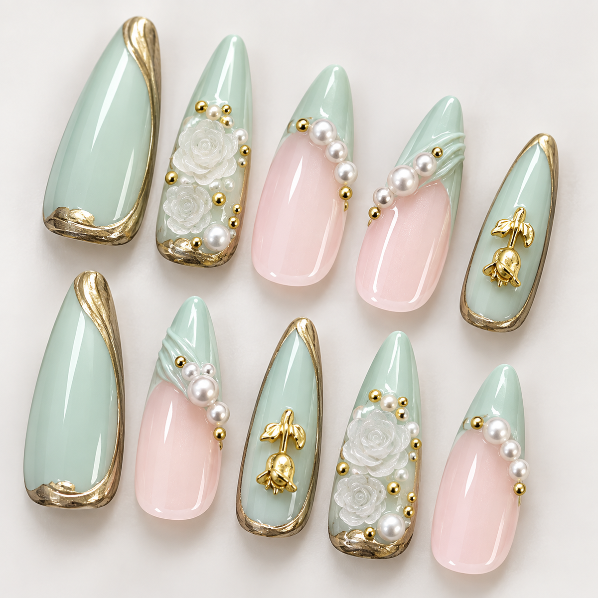 Mint Matcha Rose Pearl Press On Nail Set · mproduct-4851a2801db325707893
