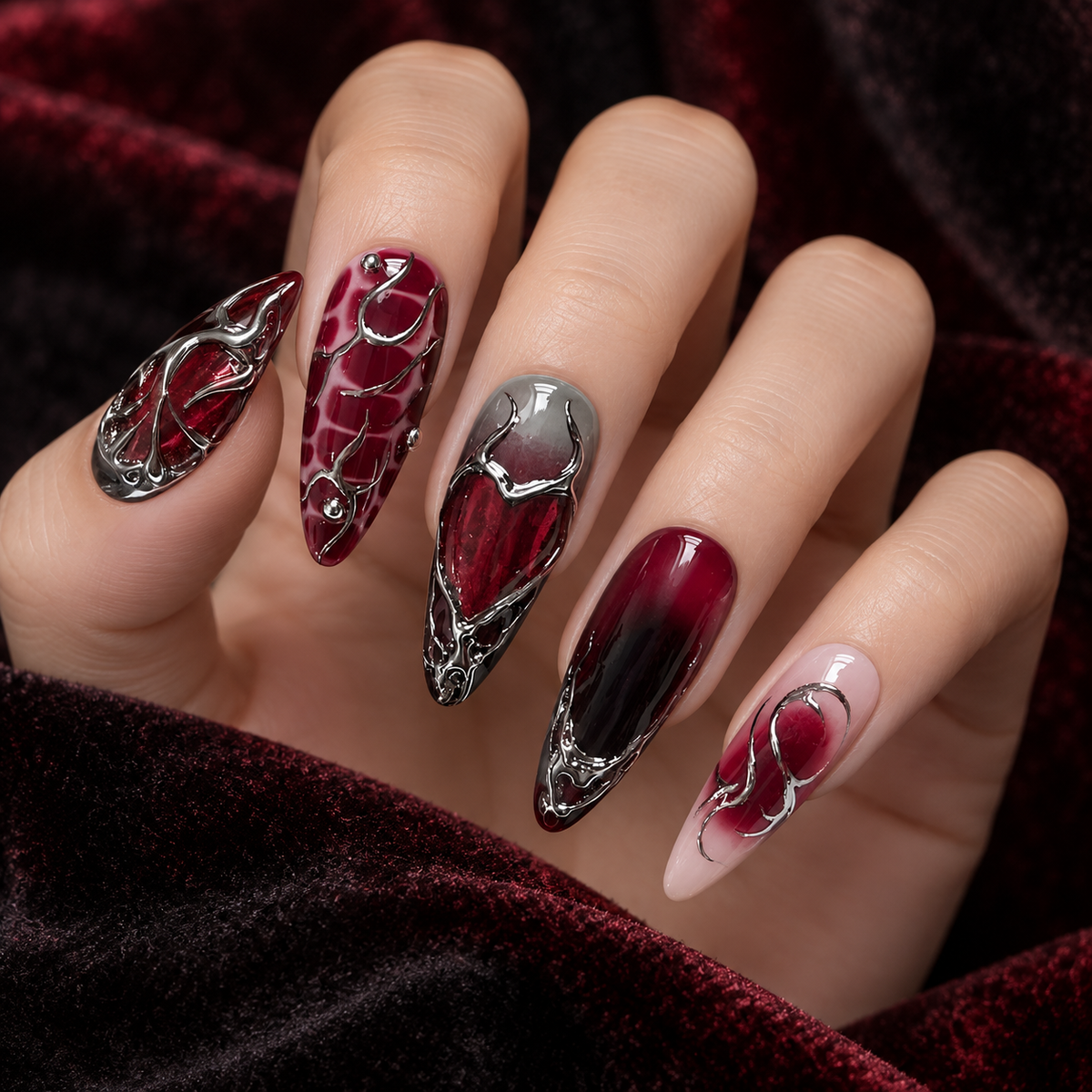 Dark Red Punk Press-On Nails · mproduct-49e04027867c602b5865