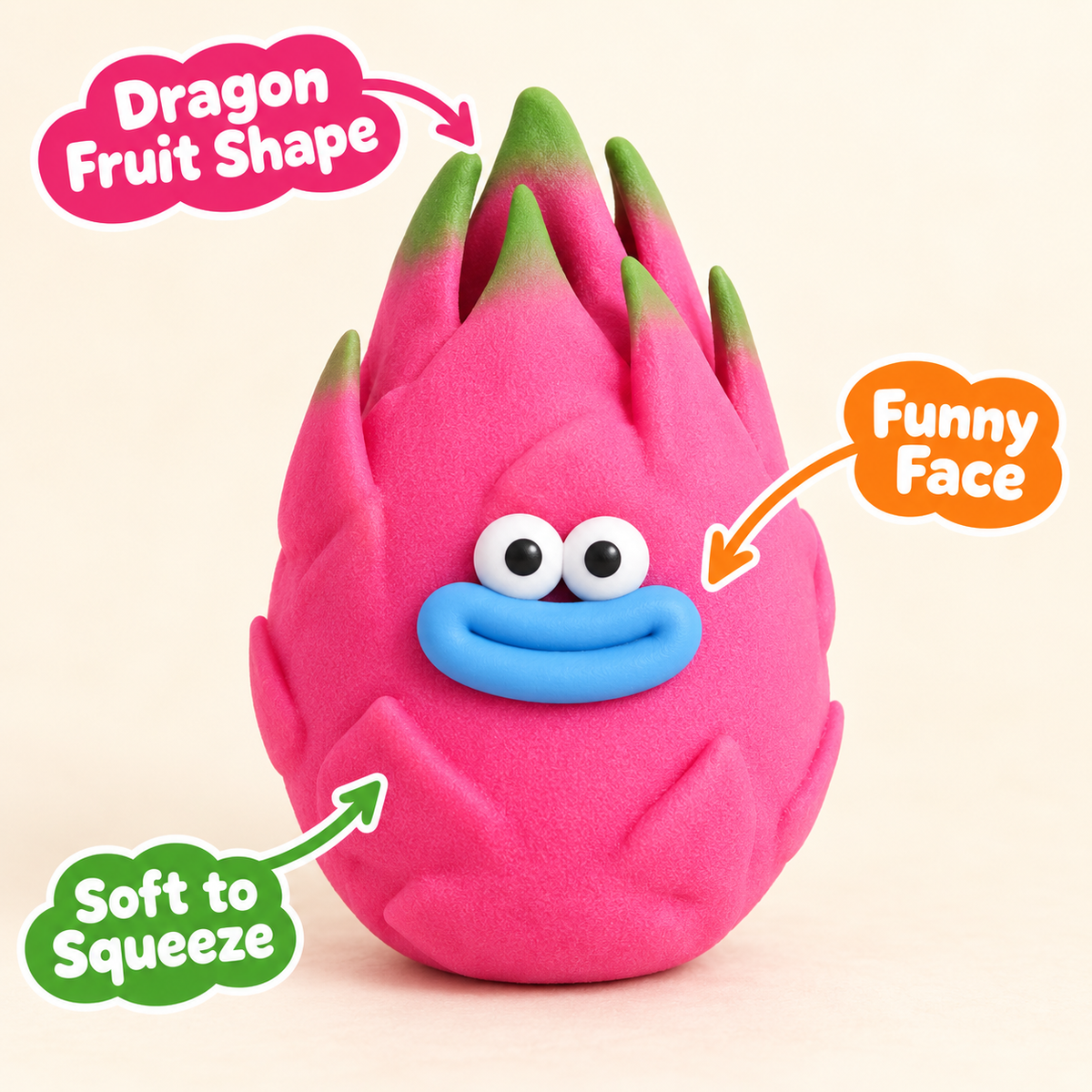 Dragon Fruit Crunchy Squishy Toy with Pink Skin and a Funny Face · mproduct-4ae9dd6f5cad6f638b01