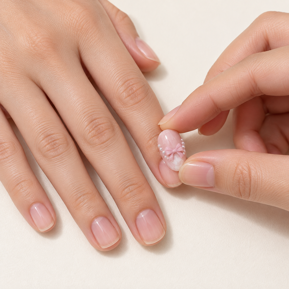 Sugar Pearl Bow French Press On Nail Set · mproduct-4c3fefa297fcdc04efa5