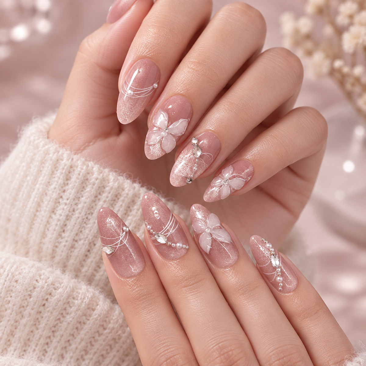 Crystal Ice Blossom Cat Eye Press On Nail Set · mproduct-4efad018910b27085f79