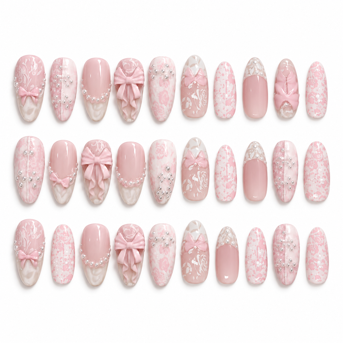 Sugar Pearl Bow French Press On Nail Set · mproduct-502443e293f8f9e5f278