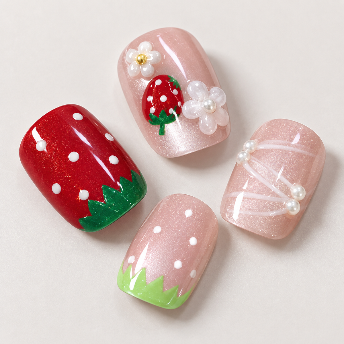 Spring Strawberry Cat Eye Pearl Press On Nail Set · mproduct-57b3b28c0c557e2ca6ab