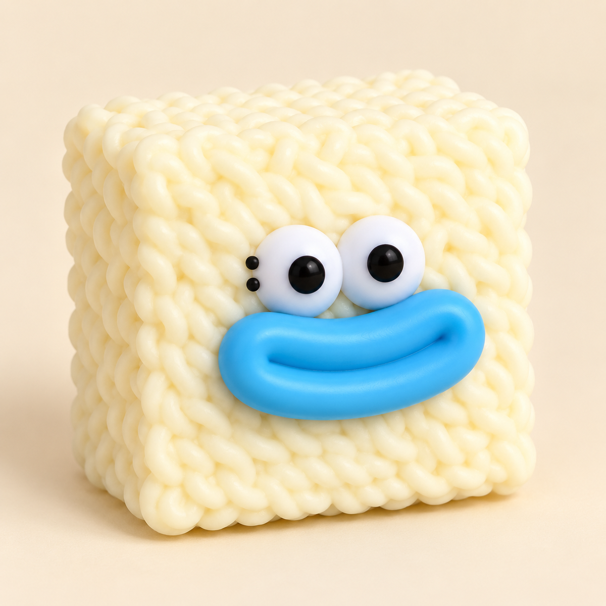 White Noodle Crunchy Squishy Toy with a Textured Square and Funny Face · mproduct-5826a62f18590253fbc2