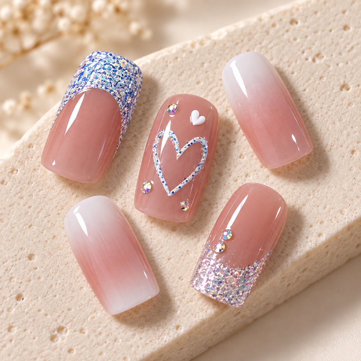 Heart Glitter White Ombre French Press On Nail Set · mproduct-58e7c04d442d2aa58fe9