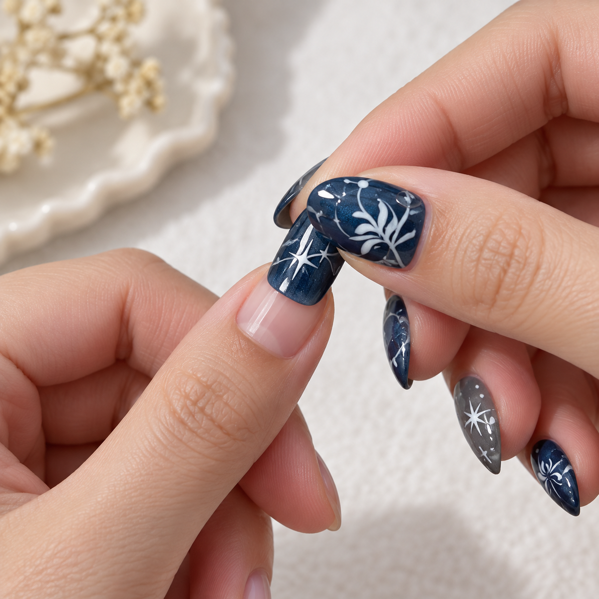 Moonlit Sky Dark Floral Bubble Press On Nail Set · mproduct-5aa4dd1811284faaf67d