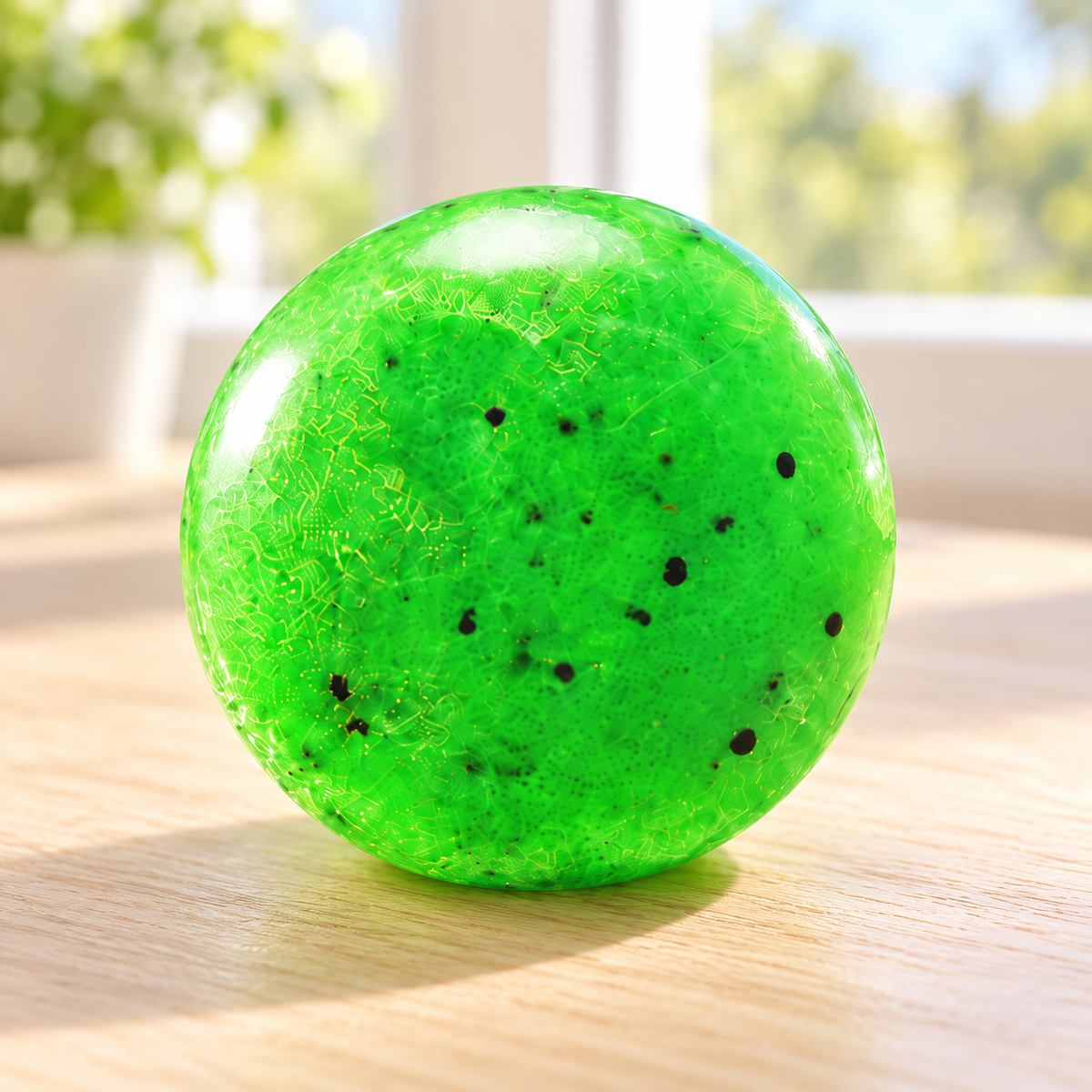 Green Squishy Ball with Black Speckles for Squeeze Play · mproduct-5b5b5c0785541166962c