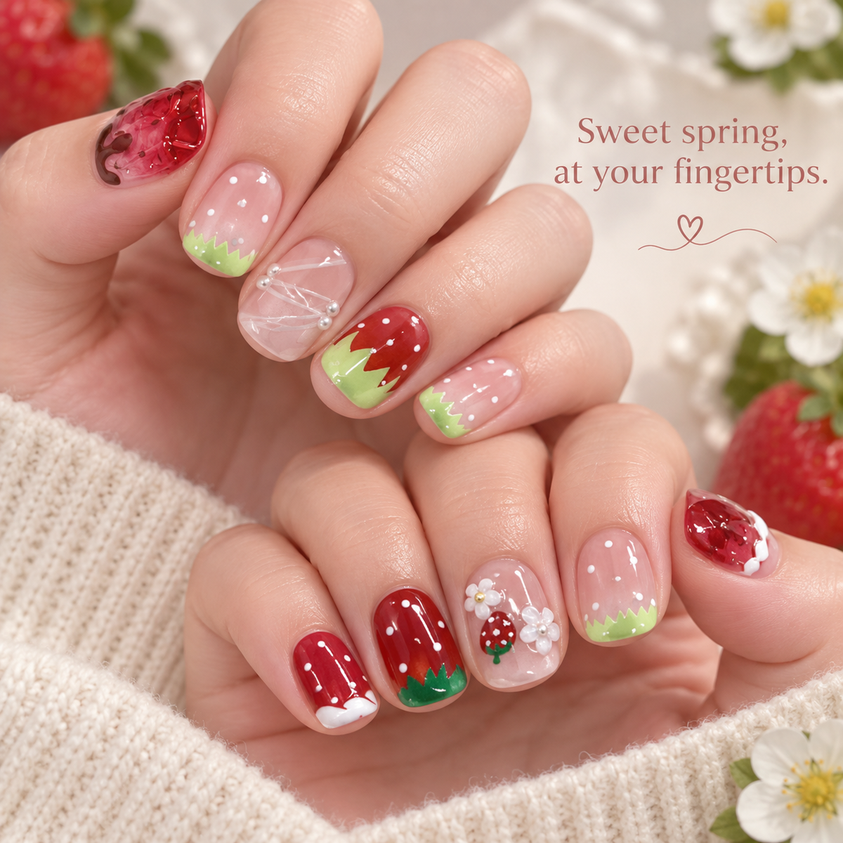 Spring Strawberry Cat Eye Pearl Press On Nail Set · mproduct-5b872a1fc9a03493fcb6