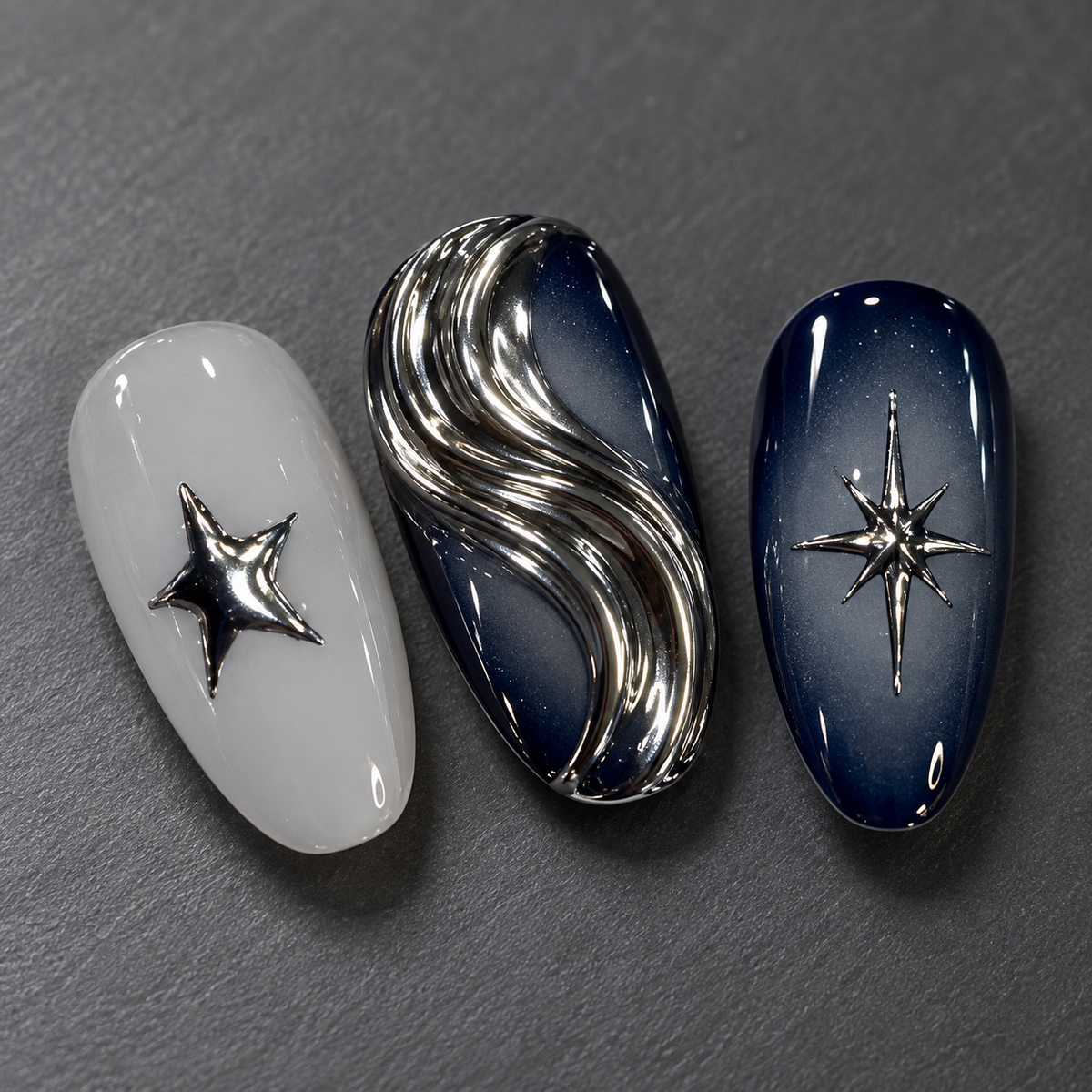 Midnight Silver Starry Wave Press On Nail Set · mproduct-5c575fc68e20ab92a59e