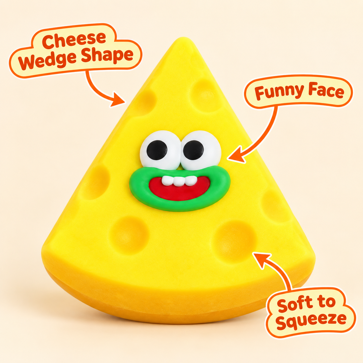 Cheese Wedge Crunchy Squishy Toy with a Yellow Triangle and Funny Face · mproduct-5dce2737cbdb34517a67