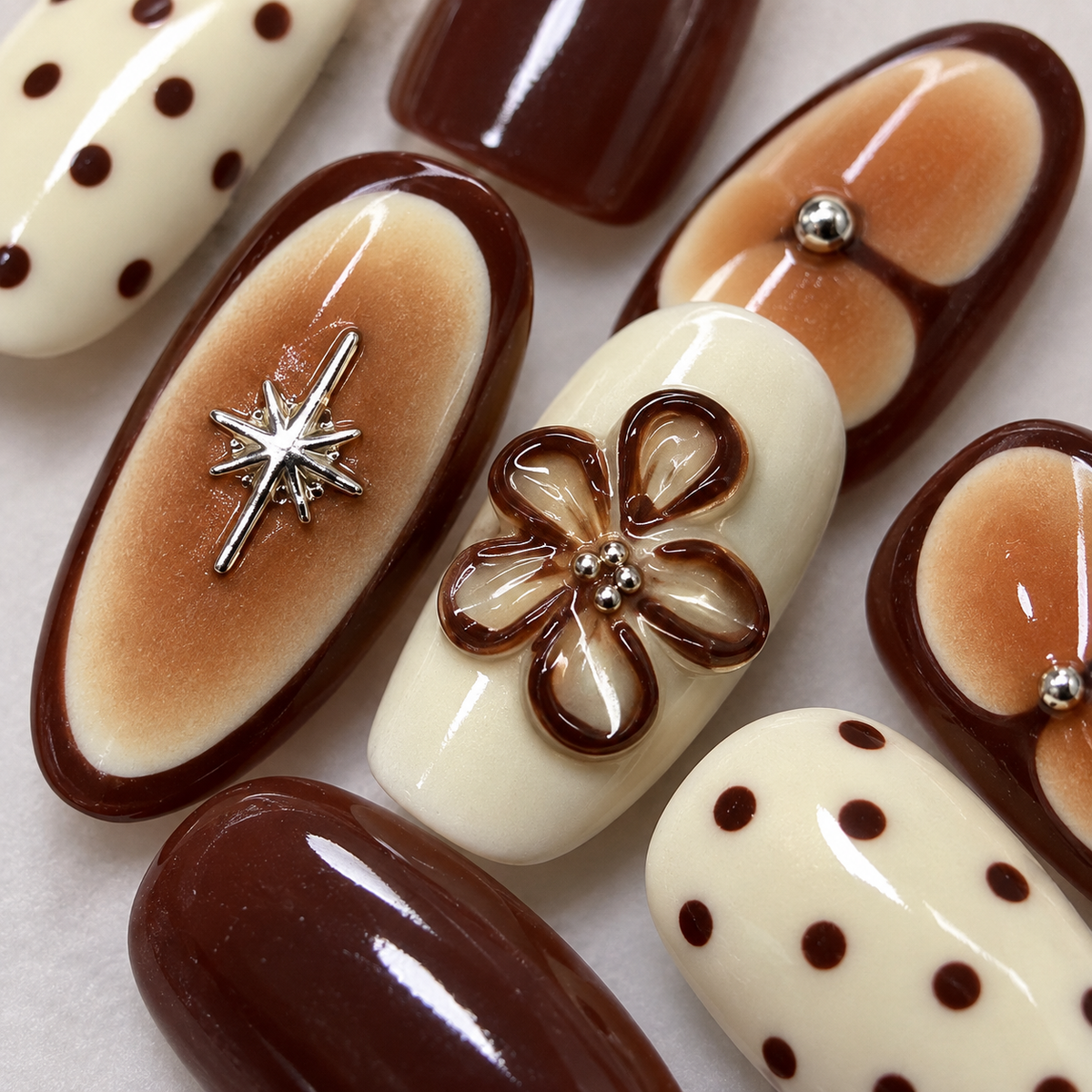 Caramel Latte Floral Starburst Press On Nail Set · mproduct-5f81744ab7a5c6cf6c36