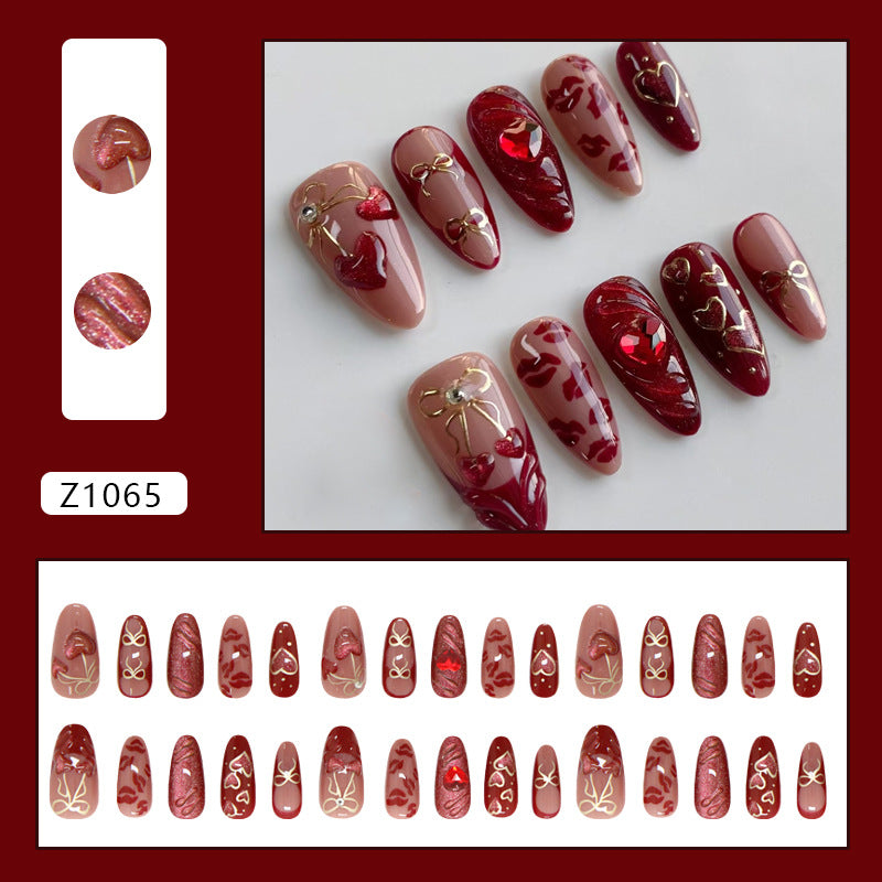 Berry Cherry Cat Eye Bow Press On Nail Set · mproduct-60ad59fc74b4d3ef7558