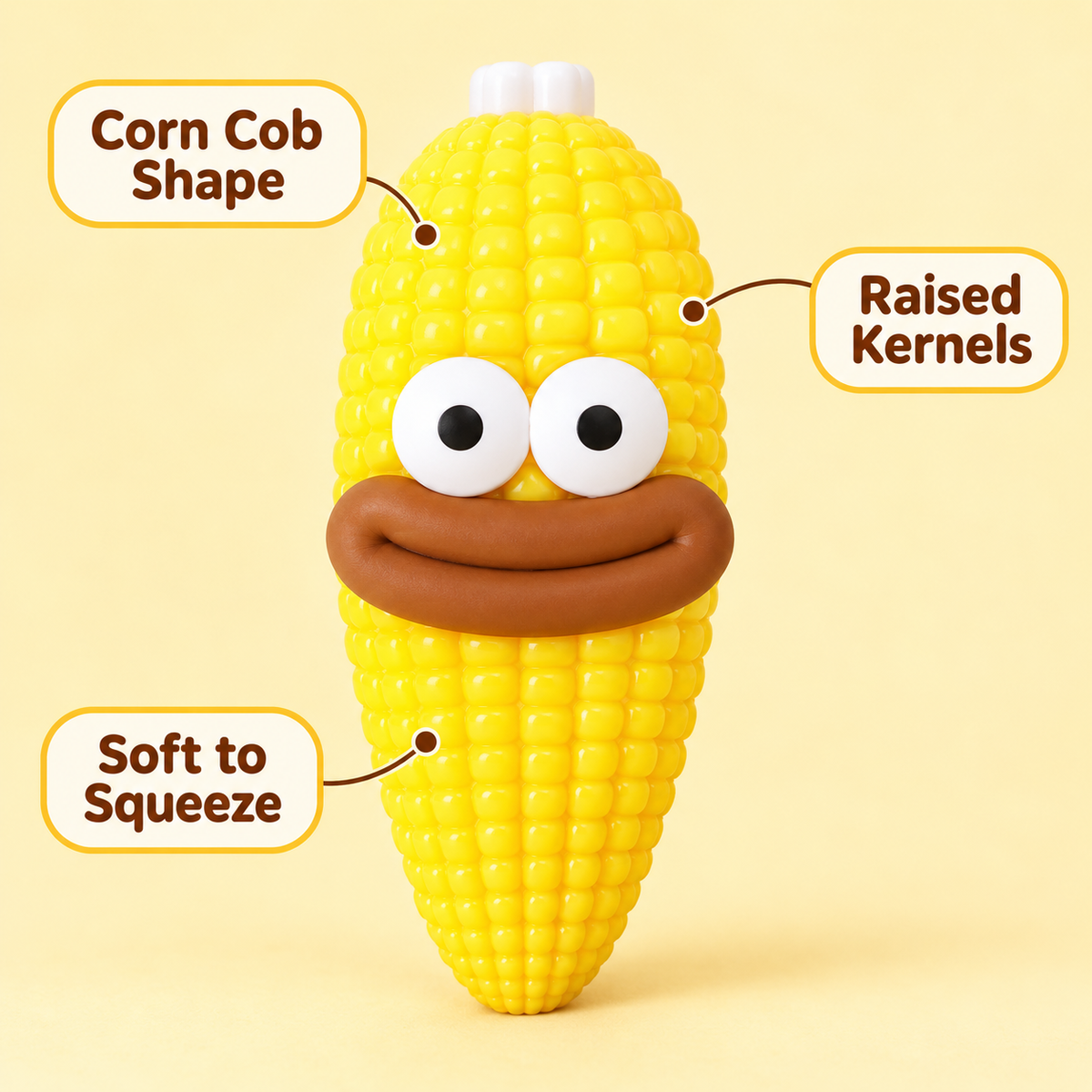 Corn Cob Crunchy Squishy Toy with Yellow Kernels and a Funny Face · mproduct-66e047f1a7746cb5dc43