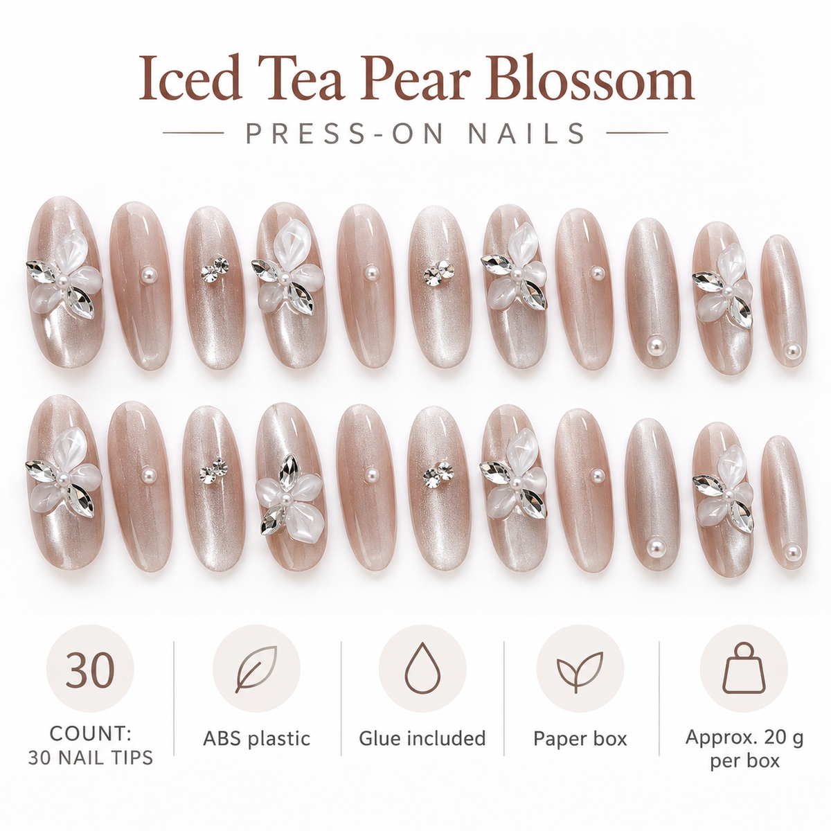 Iced Tea Pear Blossom Cat Eye Press On Nail Set · mproduct-6747385dd6f080a27d21