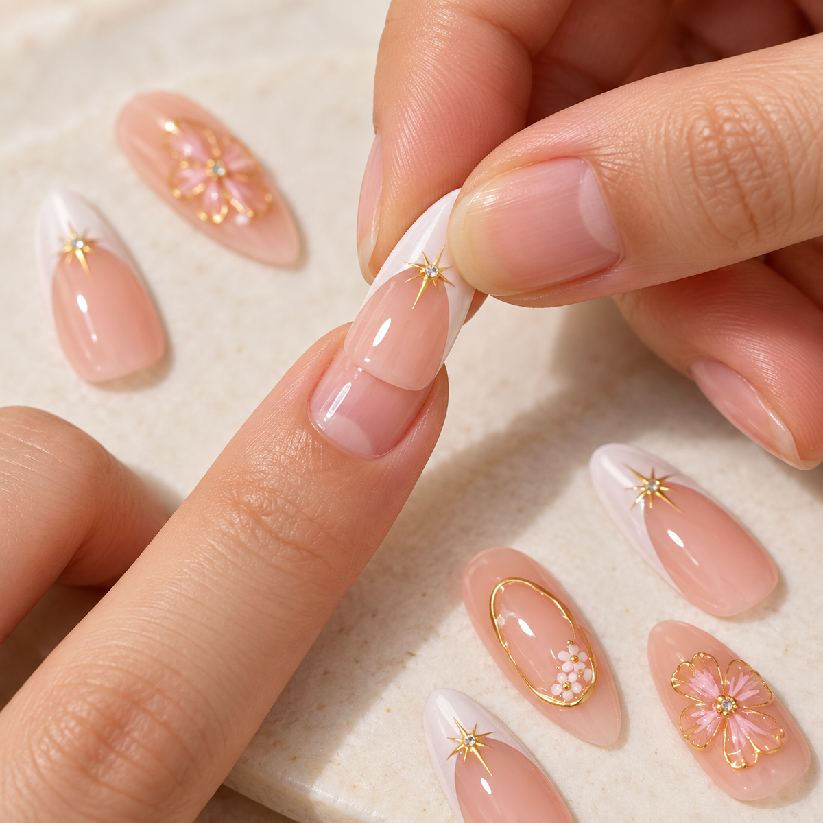 Peach Blossom Crystal French Press On Nail Set · mproduct-6b44daadf0f1f4436db1