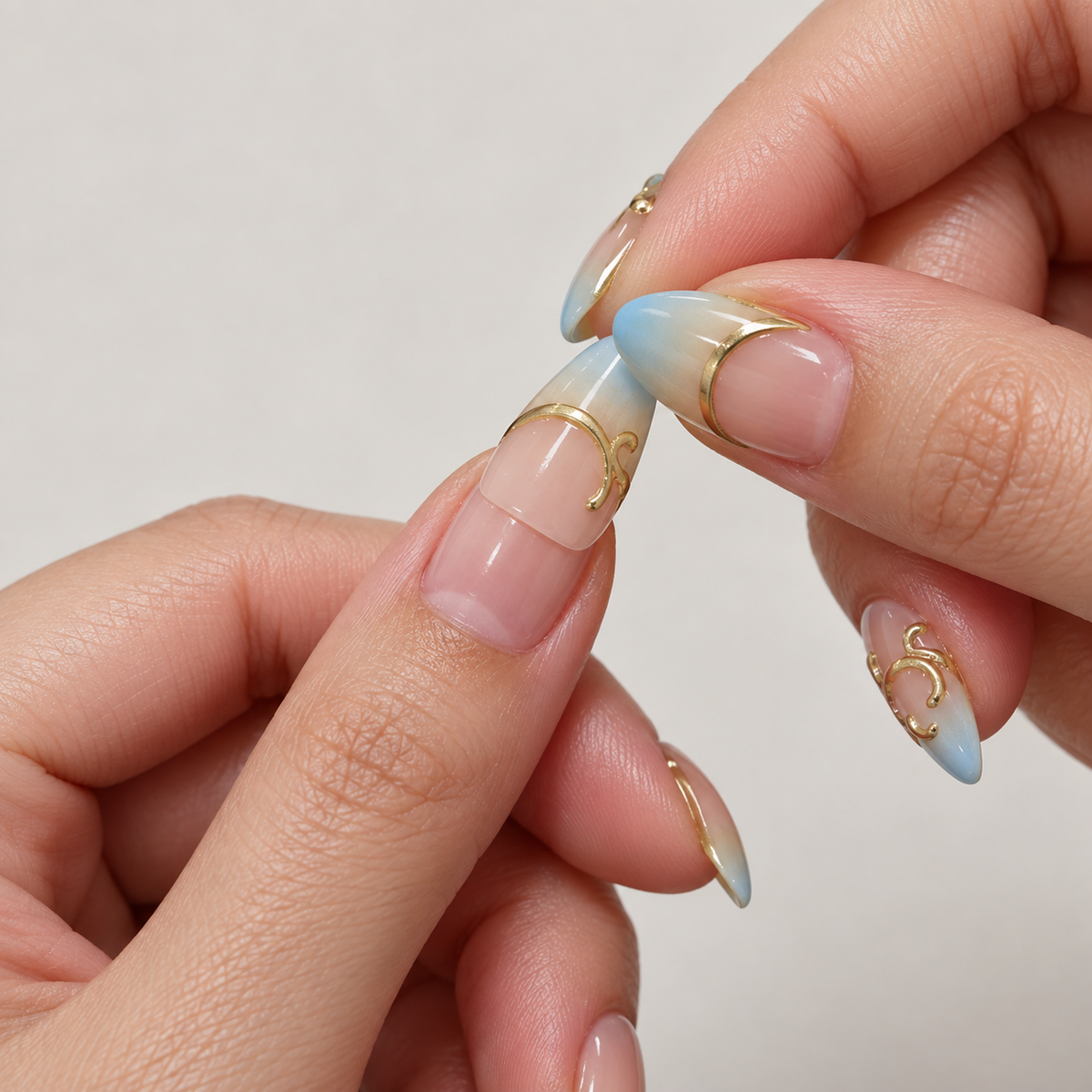 Milky Blue Gilded French Press On Nail Set · mproduct-6e40c88b7c6804952090