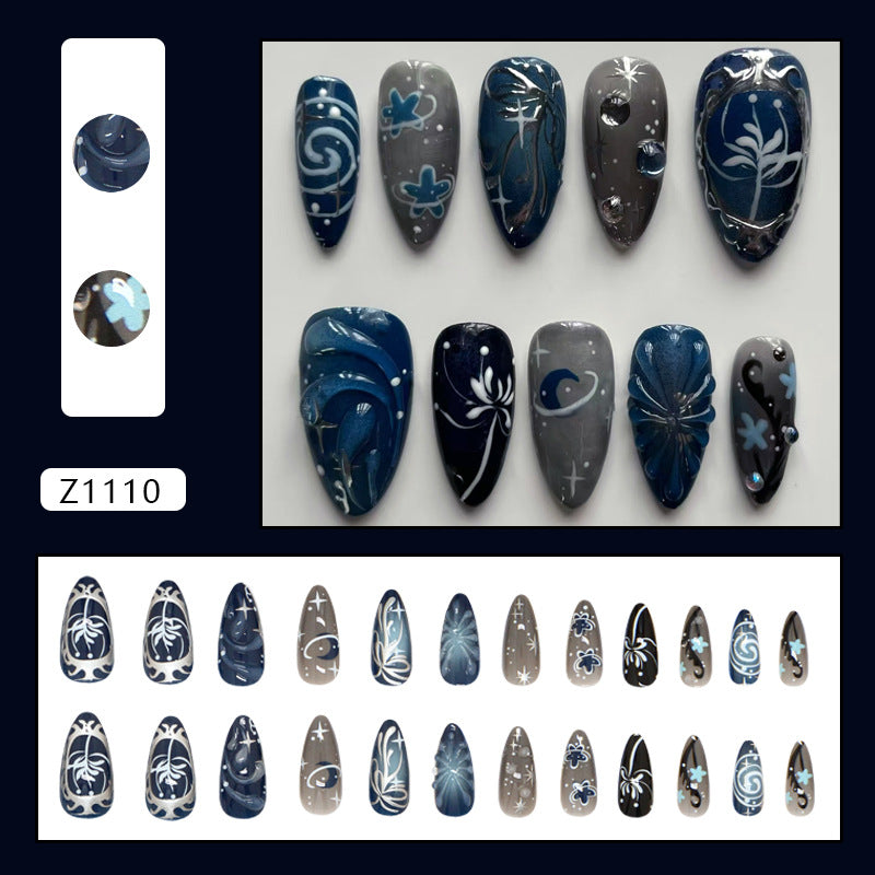 Moonlit Sky Dark Floral Bubble Press On Nail Set · mproduct-71401d9194b210141b41