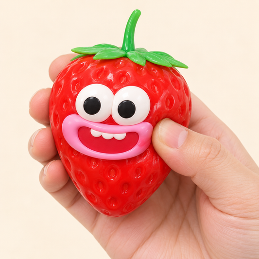 Strawberry Crunchy Squishy Toy with a Smiling Face and Leaf Top · mproduct-75b18d88770695365485
