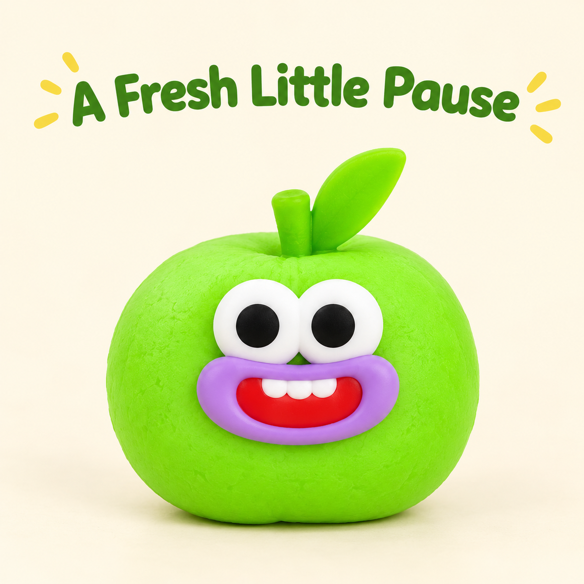 Green Apple Crunchy Squishy Toy with a Stem and a Funny Face · mproduct-76a73f33a14be5beb62f