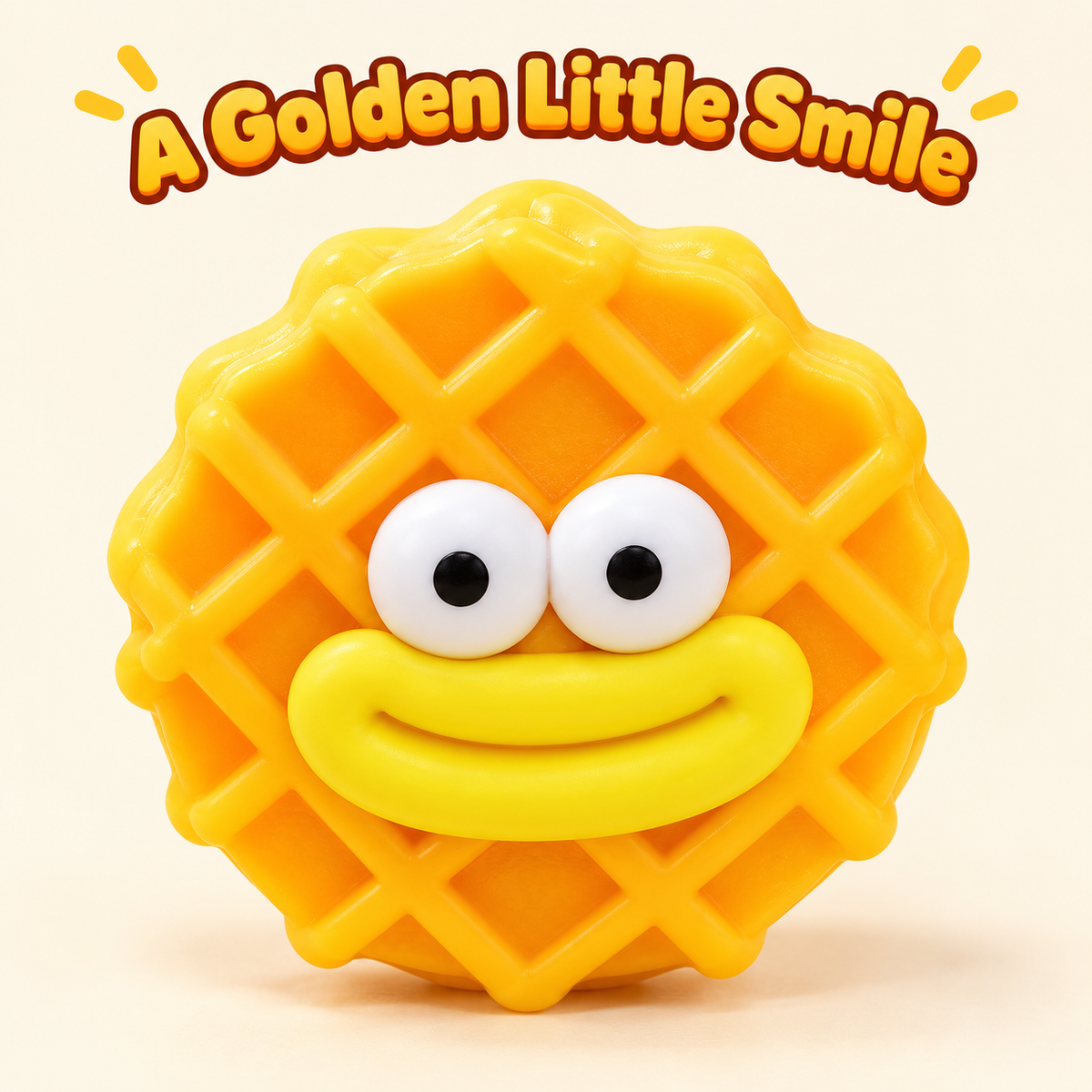 Waffle Crunchy Squishy Toy with a Golden Grid Texture and Funny Face · mproduct-79803805d555531f08ea