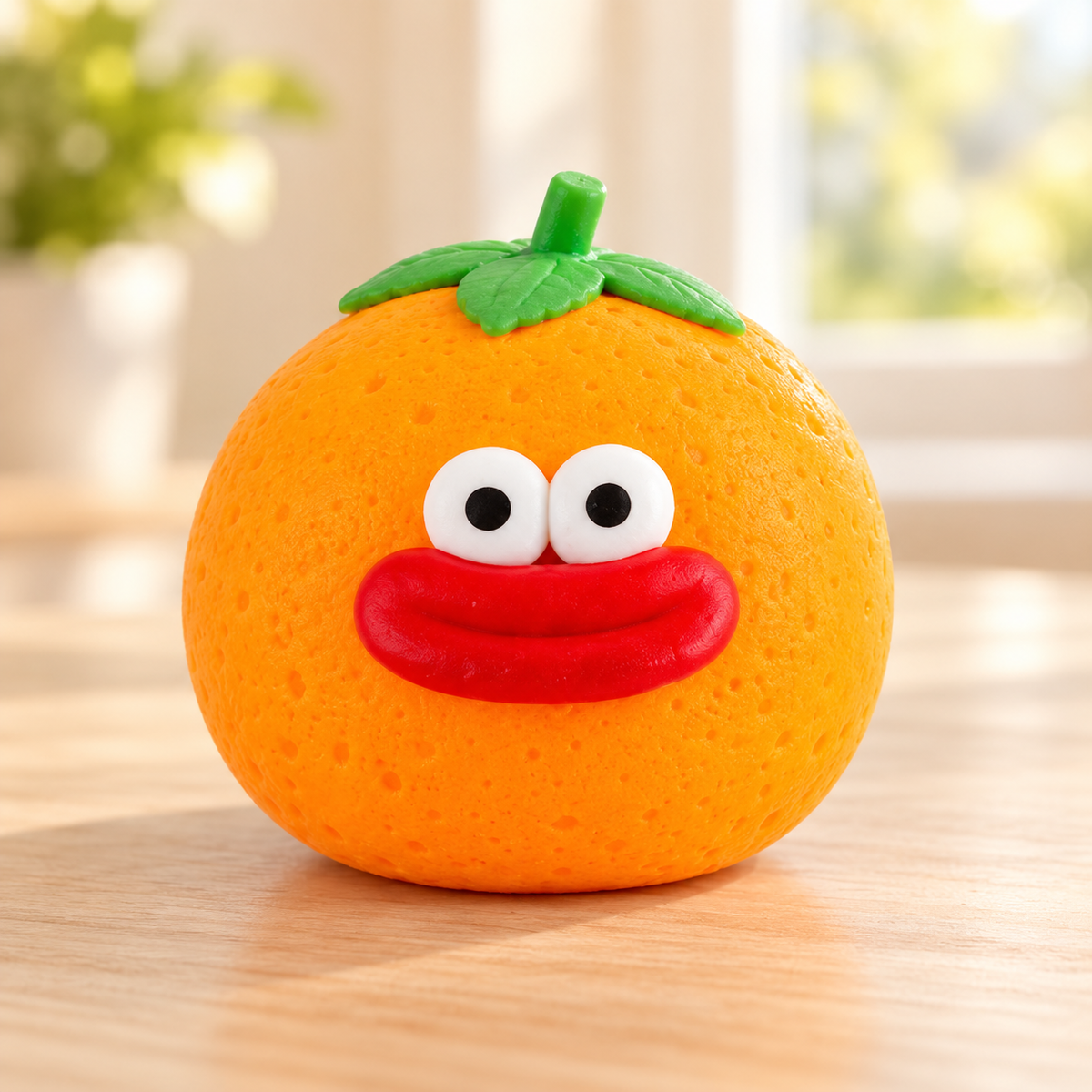 Orange Crunchy Squishy Toy with a Green Leaf Top and Funny Face · mproduct-7a7da26575e8e8d0d659