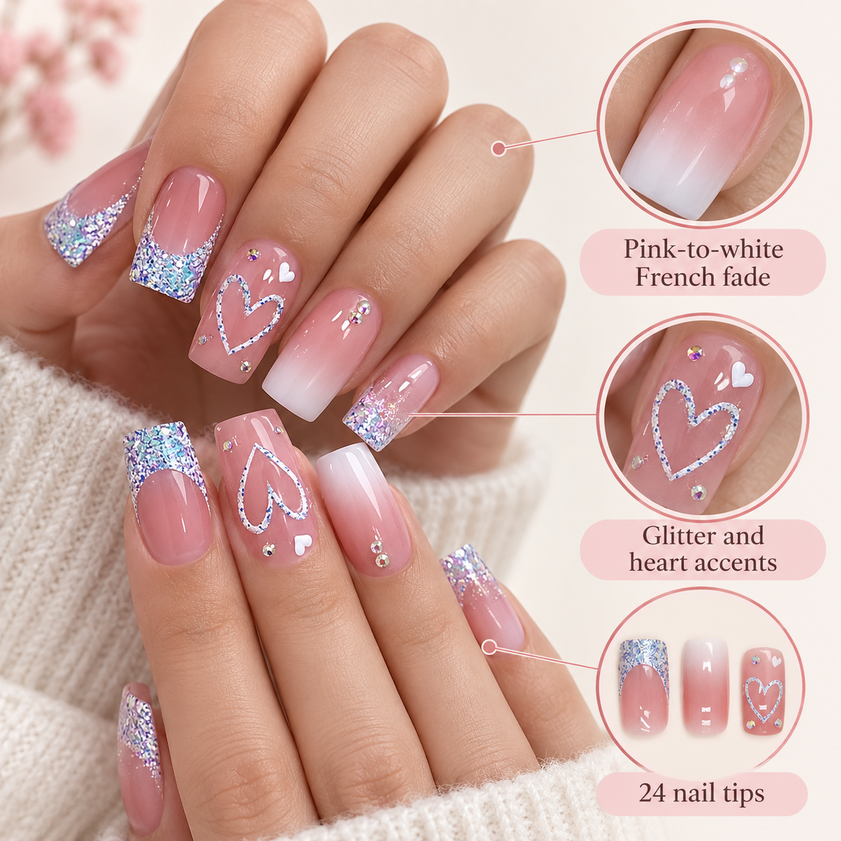 Heart Glitter White Ombre French Press On Nail Set · mproduct-7d9413d5359953a2bab6