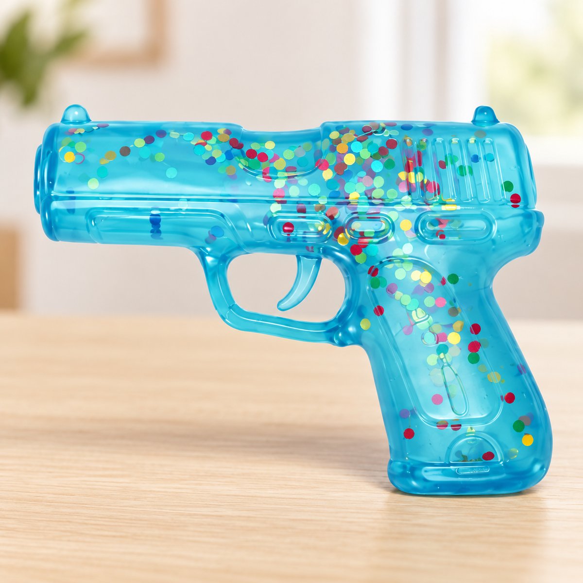 Pistol Shaped Squishy Toy with a Colourful Confetti Design · mproduct-7f8e34643e1227975daa