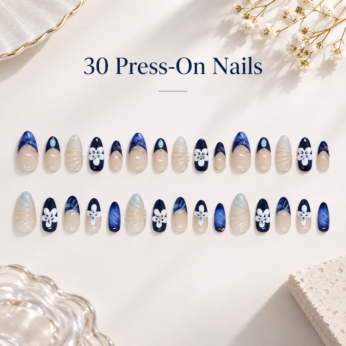 Icy Blue Lotus Pearl Floral Press On Nail Set · mproduct-805d45a9a191e1c77802