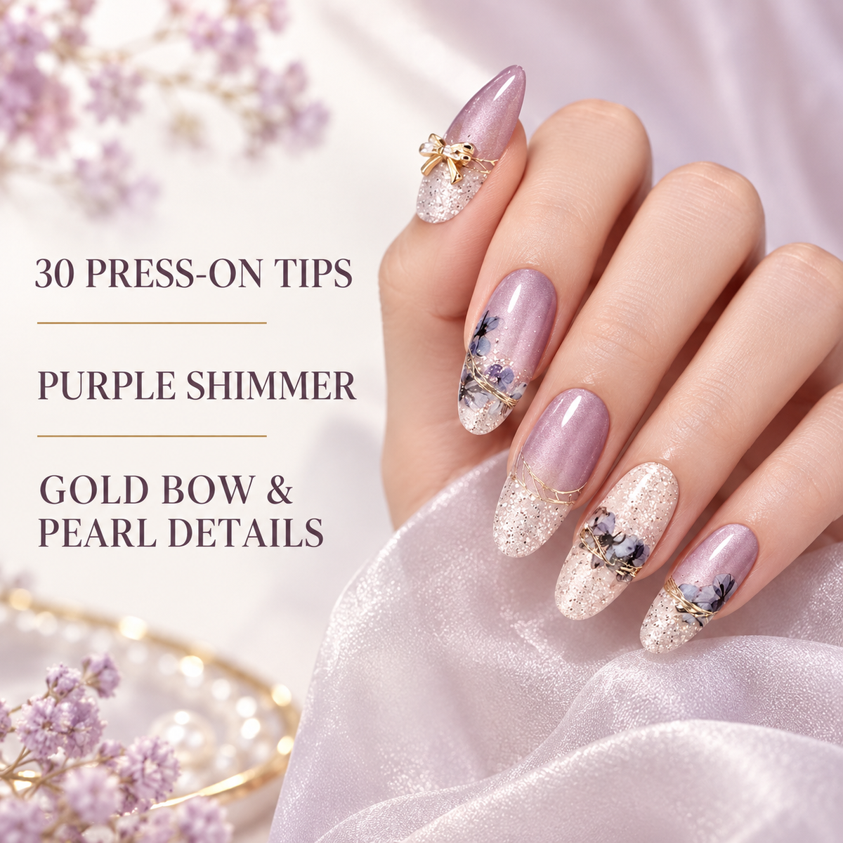 Gilded Dream Purple Bow Pearl Press On Nail Set · mproduct-818599c94f554c4a6096