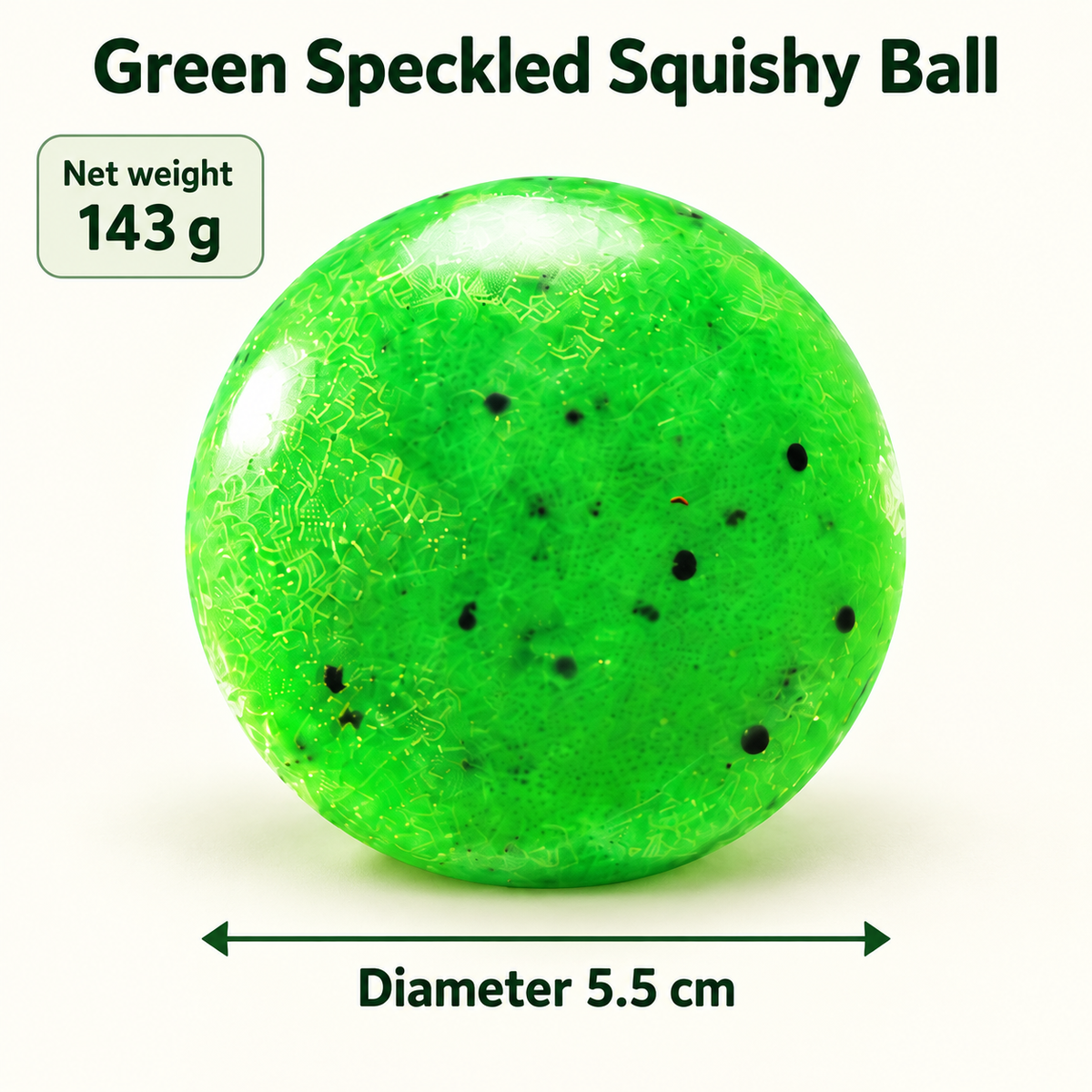 Green Squishy Ball with Black Speckles for Squeeze Play · mproduct-83955f9db4b3de91aa70