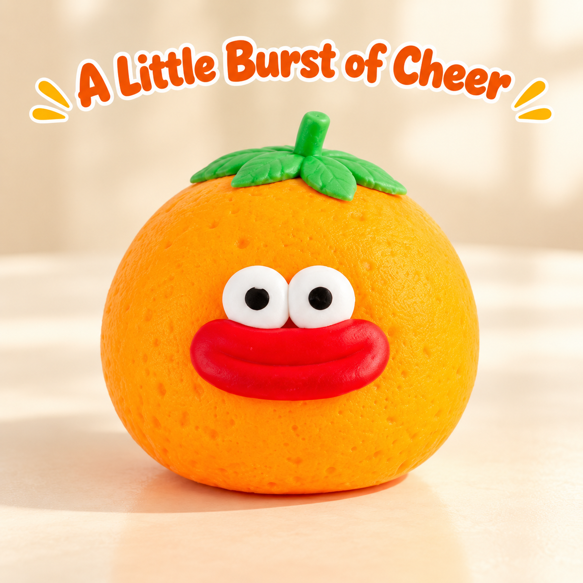 Orange Crunchy Squishy Toy with a Green Leaf Top and Funny Face · mproduct-8619210e8364c41bf0b5