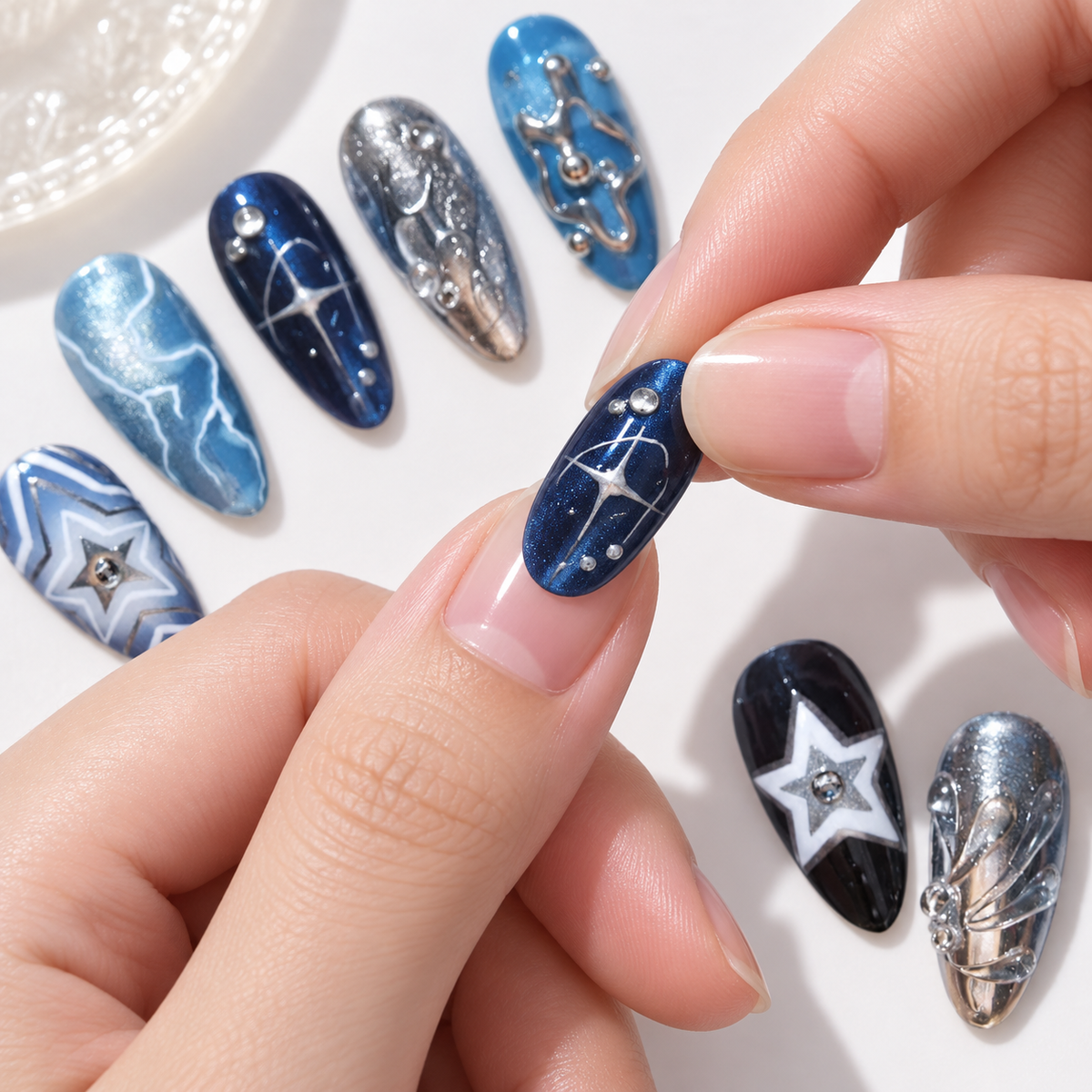 Deep Sea Starlight Ripple Cat Eye Press On Nail Set · mproduct-87713e236a985e876f9a