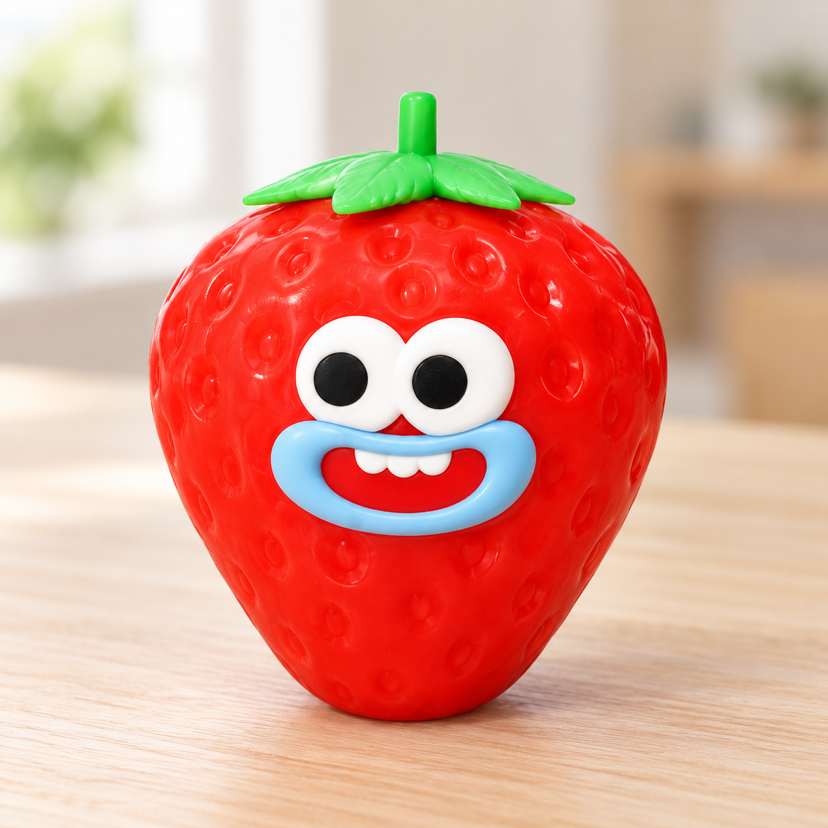 Strawberry Squishy Toy with a Green Leaf Top and Funny Face · mproduct-881fd58e5bf83b533e20