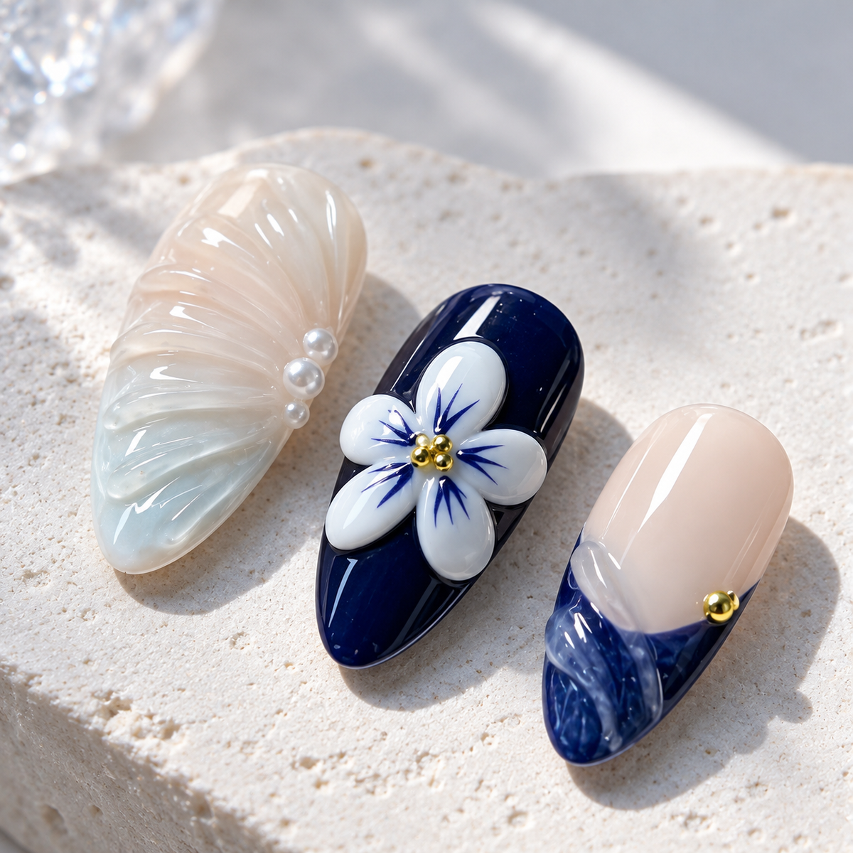 Icy Blue Lotus Pearl Floral Press On Nail Set · mproduct-8a01586eee64e0a16f90