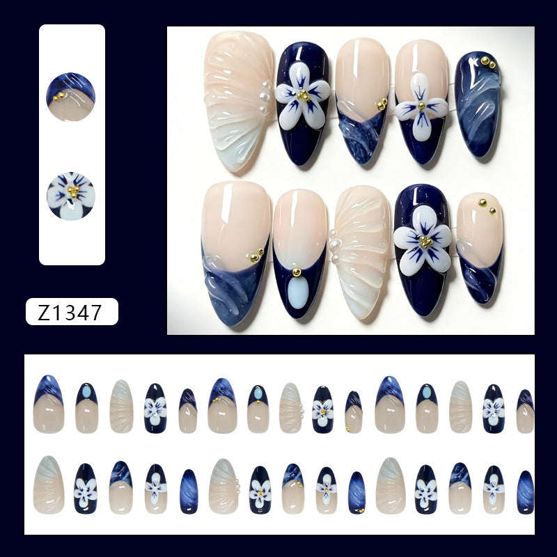 Icy Blue Lotus Pearl Floral Press On Nail Set · mproduct-8a2b3d8435e8cab92f52