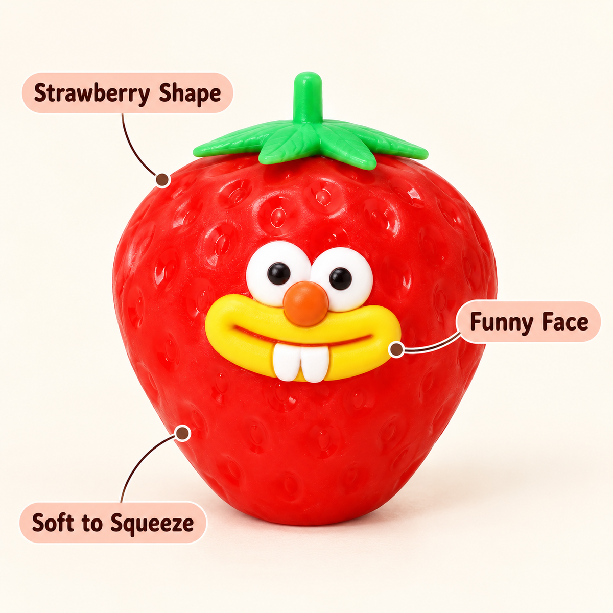 Strawberry Squishy Toy with a Green Leaf Top and Funny Face · mproduct-8ba1cebea235226aaa34