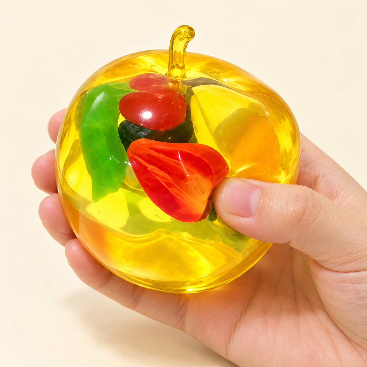 Clear Apple Squishy Toy with Colourful Fruit Shapes Inside · mproduct-9132d2099f99976ef5ed