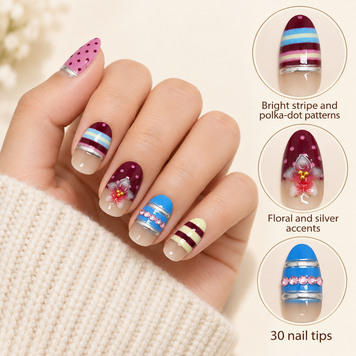 Dopamine Bloom Stripe Press On Nail Set · mproduct-9182d26d3e1639dfc83d