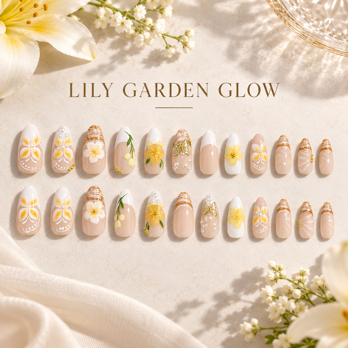 Creamy Butterfly Lily Pearl Press On Nail Set · mproduct-93ce5747e2df7045ae44