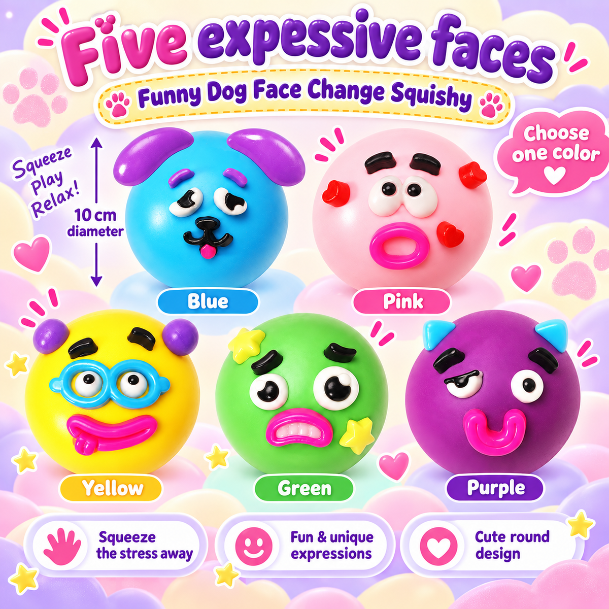 Funny Dog Face Change Squishy 10 cm Five Colors · mproduct-9620747f10654093bee6