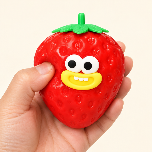 Strawberry Squishy Toy with a Green Leaf Top and Funny Face · mproduct-96e93ff1bcf94075c685