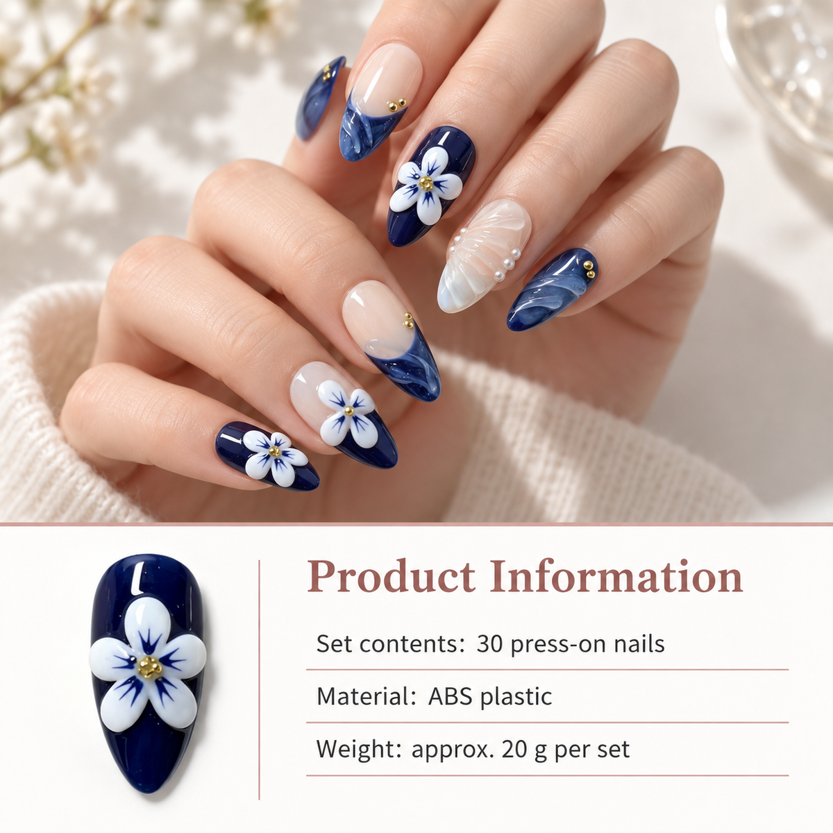 Icy Blue Lotus Pearl Floral Press On Nail Set · mproduct-96f74cea350afc7181e8