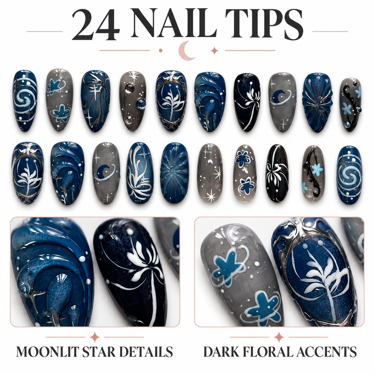 Moonlit Sky Dark Floral Bubble Press On Nail Set · mproduct-979b210dc8464f300a9a