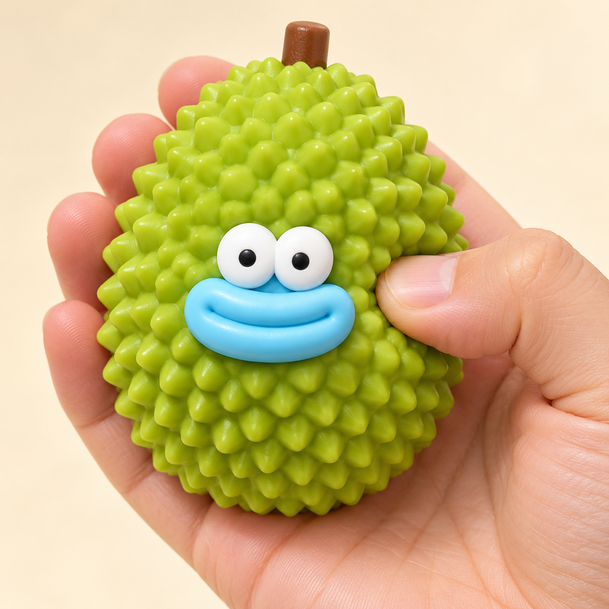Durian Crunchy Squishy Toy with a Green Textured Shell and Funny Face · mproduct-9d3349a192959b7f37fb
