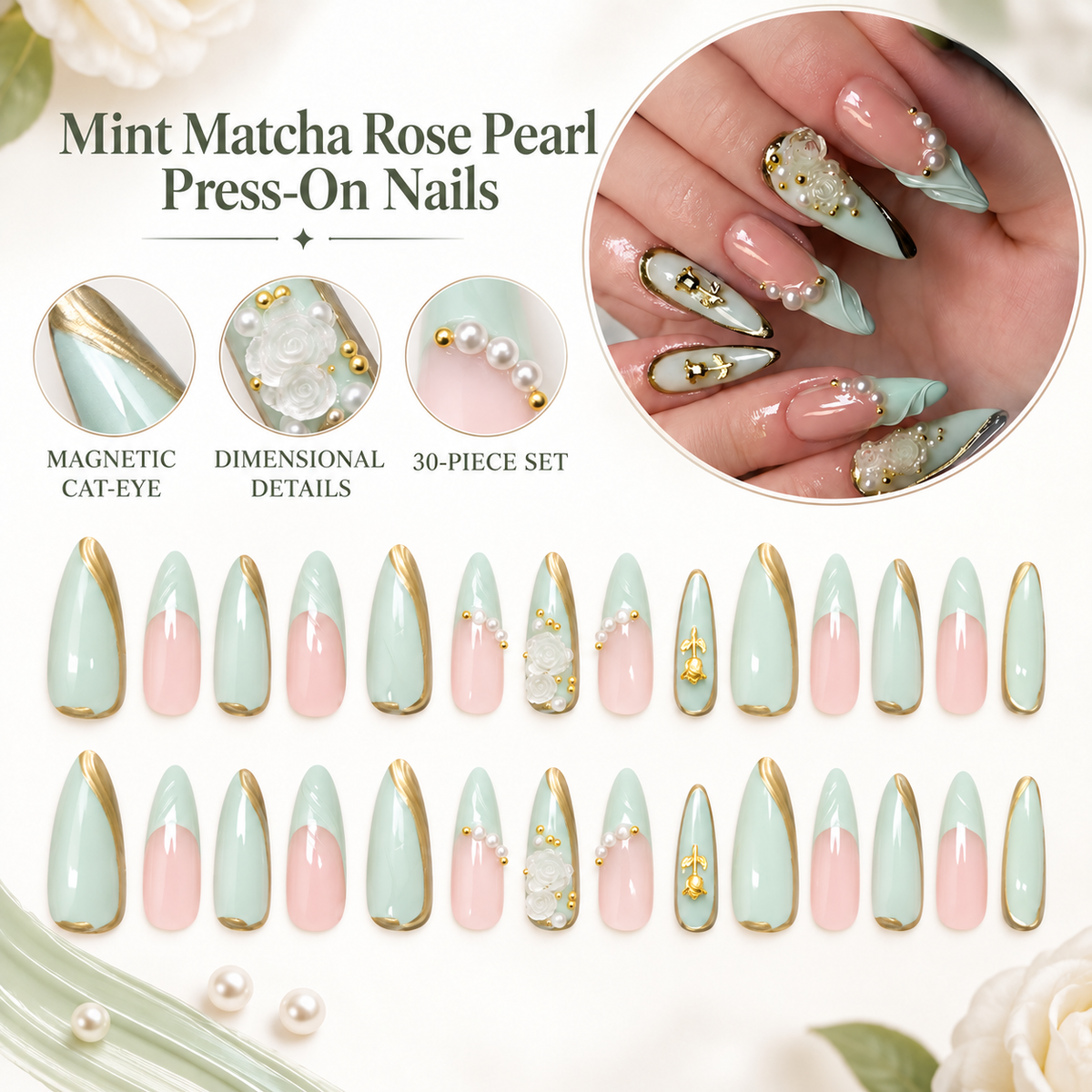 Mint Matcha Rose Pearl Press On Nail Set · mproduct-9dc058940f7399791122