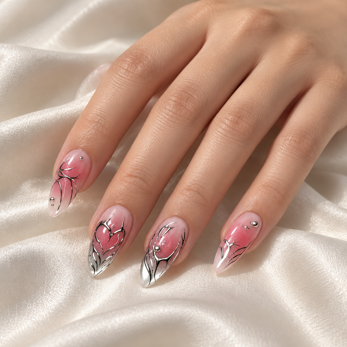Blush Pearl Metallic Heart Press On Nail Set · mproduct-9e8ccb004819612de361