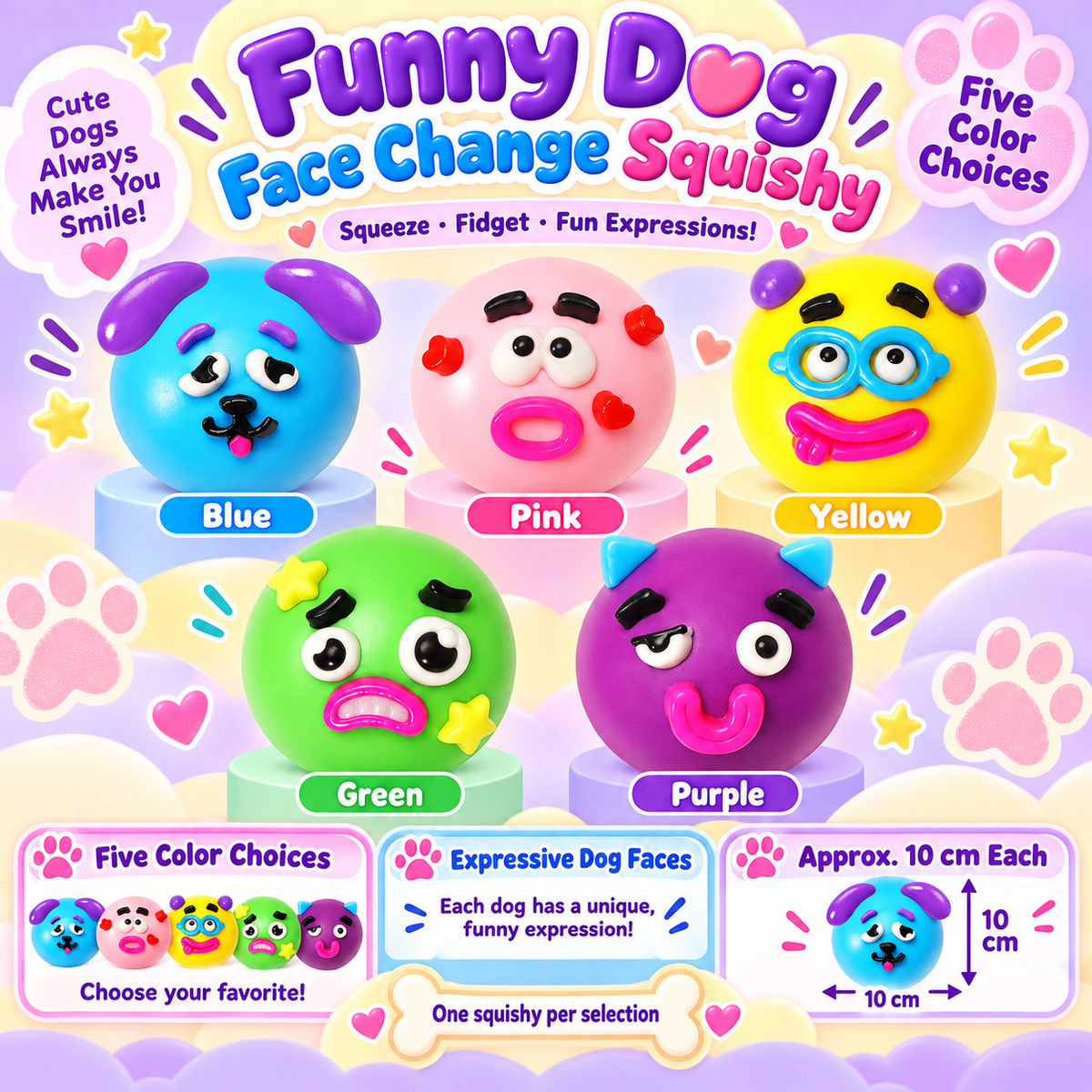 Funny Dog Face Change Squishy 10 cm Five Colors · mproduct-9ebbf69d60082190ea89