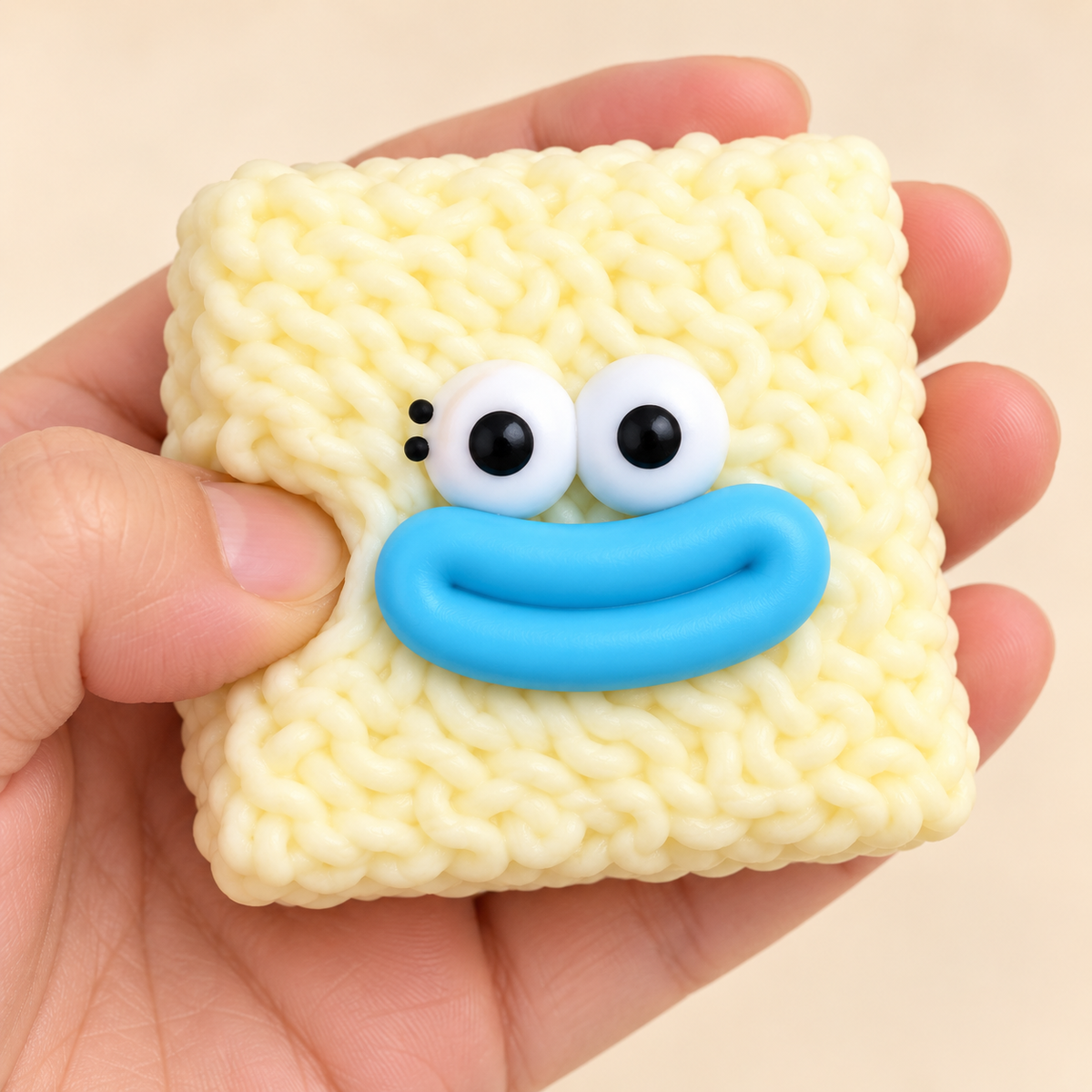 White Noodle Crunchy Squishy Toy with a Textured Square and Funny Face · mproduct-9f933871529443224012